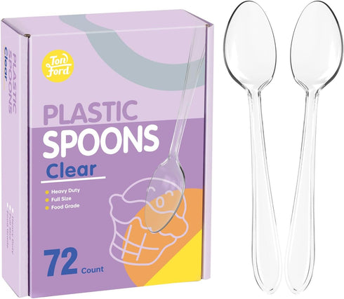 Premium Clear Plastic Spoons - 72 Count, Heavy Duty & Durable Disposable Cutlery for Parties, Picnics, and Events, Heat Resistant & BPA Free...