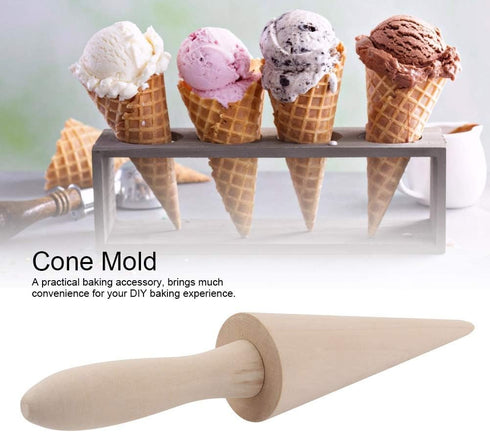 Ice Cream Cone Mold, Wooden Waffle Cone Roller, 9.1in Pizzelle Roller Cone Wooden Waffle Cone Roller Baking Pastry Roll Waffle Cone Baking Tool...