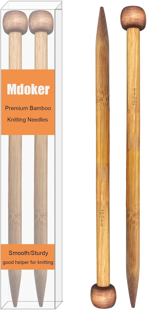 Mdoker Bamboo Knitting Needle Straight Single Pointed Sweater Knitting Needles 10-inch Length for Handmade DIY Knitting Projects,Size US 15(10mm)...