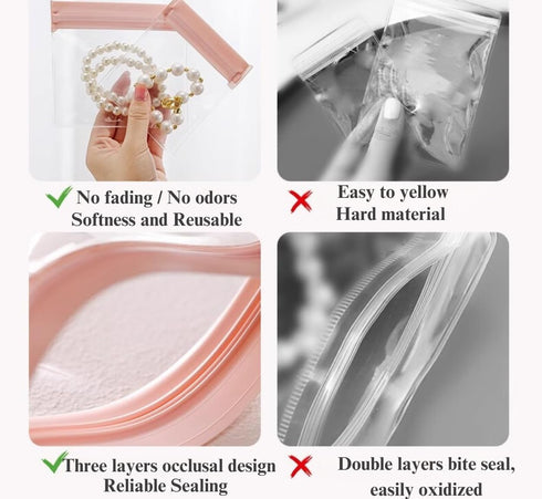 25 PCS Anti Tarnish Jewelry Bags, EVA Plastic Packing Bags, Transparent Sealable Pouches Ziplock Storage Bags, Resealable Poly Bags for Holding Je...
