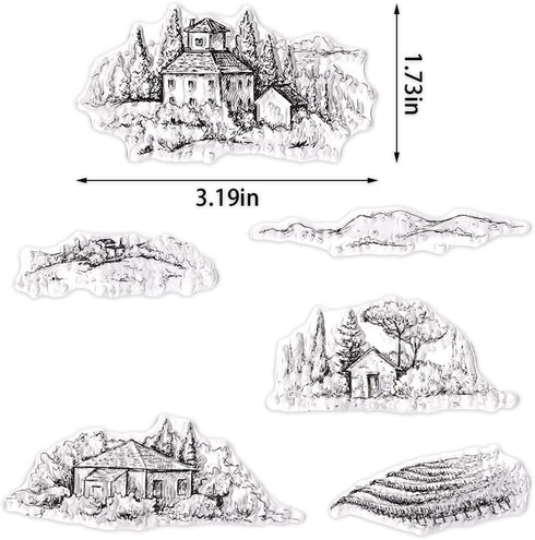 Hying Spring Landscape House Clear Stamps for Card Making, Field Tree Transparent Rubber Stamps for Bullet Journal DIY Scrapbook Decoration Handma...