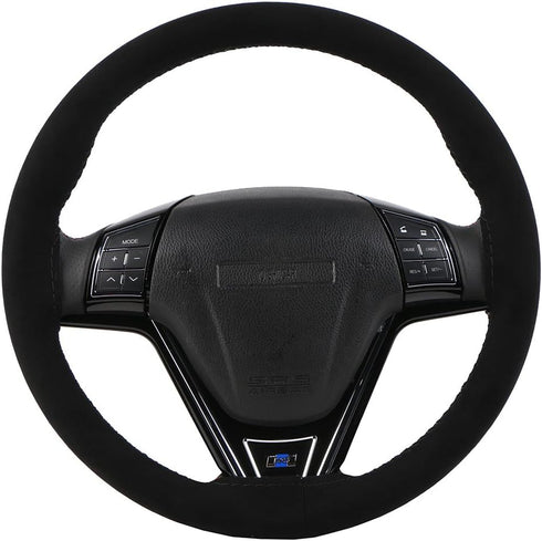 16.5 Inch Universal Suede Car Steering Wheel Cover with Needle & Thread, Skidproof Automobile Handlebar Fuzzy Material Covers Protecting Vehicle S...