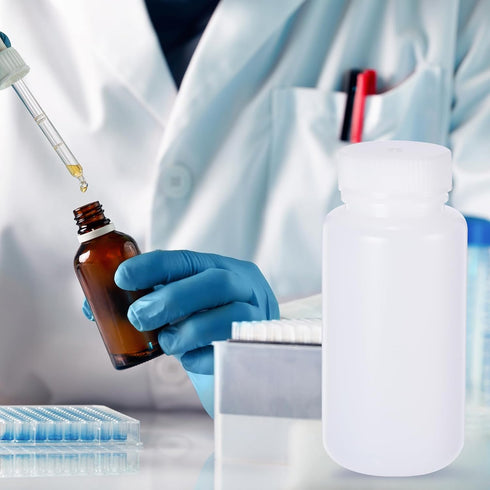 PATIKIL 5 Pcs 250ml Reagent Bottles, PE Wide Mouth Round Graduated Bottles with Screw Cap for Lab Water Reagent Liquids Solid Sample Storage Seal,...