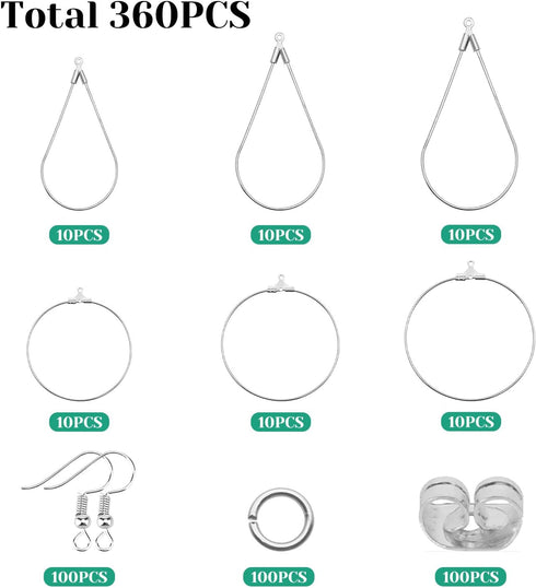 360Pcs Beading Hoop Earrings for Jewelry Making, with Earring Finding Teardrop Round Beading Hoop Earrings Beading Hoop Set Earring Hooks and Back...