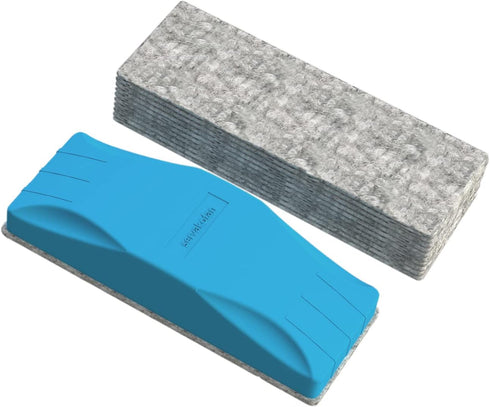Magnetic Dry Eraser, Whiteboard Eraser, Glass Board Eraser(Blue),10 Changable Felt Pads Included, for Classroom, Home Education and Office...