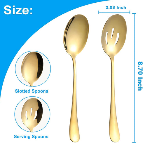 6 Pieces Serving Spoons Set, 8.7 Inch Serving Spoon, Includes 3 Serving Spoons and 3 Slotted Spoons, Stainless Steel Buffet Banquet Spoons, Large ...