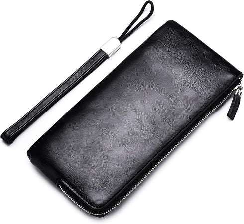 Minimalist Leather Wallets for Men Long Bifold Wallet Zip Around Clutch Travel Purse for Checkbook, Smartphone, Cash...