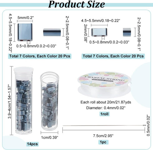 NBEADS 455 Pcs 2 Sizes Tila Beads, 2-Hole Glass Seed Beads 7 Colors Rectangle Glass Seed Beads Japanese Glass Beads for Bracelet Necklace Earring ...