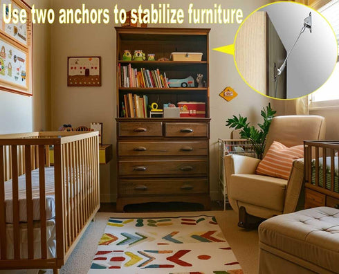 6 Sets Anti Tip Furniture Anchors for Baby Proofing, Earthquake Straps, Furniture Secure to Wall Anchors, Childproof and Home Safety, Adjustable 1...