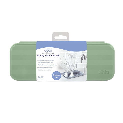 Ubbi On-The-Go Drying Rack and Brush Set, includes Travel Case and Bottle Brush for Compact Storage, Holds Up to 8 Bottles, Baby Travel Accessorie...