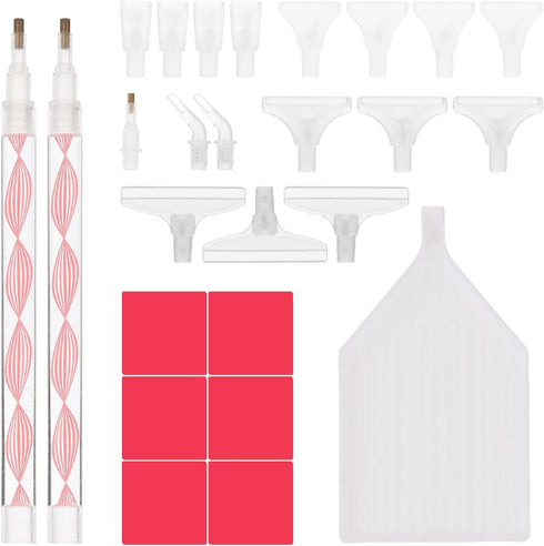 26pcs Diamond Pen Accessories Tools, Diamond Drawing Pen Kit with Pen Tips Tray Glue Clay Double-Ended Diamond Pen Set for DIY Diamond Craft (Pink...
