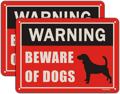 2 Pack Beware of Dog Signs 10 x 7 Inches Metal Dogs Warning Sign for Fence Yard Door Gate Lawn Reflective Sturdy Rust Aluminum Waterproof Easy to ...