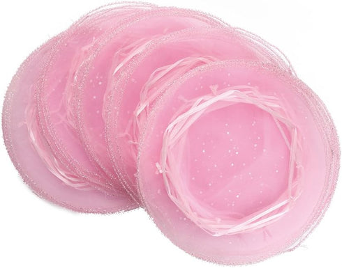 50Pcs 9.8 Inch Round Organza Bags Drawstring, Sheer Tulle Circles Jewelry Candy Pouch Baby Shower Wedding Party Favor Gift Bags (Pink)...