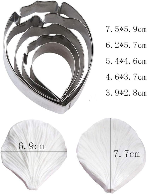 KALAIEN 5pcs Stainless Steel Peony Cutter 2pcs Fondant Silicone Mold Gumpaste Peony Sugarcraft Flower Veining Mold Veiner Petal Making Tool...