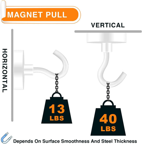 MIKEDE Magnetic Hooks, 40LB+ Heavy Duty Magnet Hooks for Cruise Cabins, Super Neodymium Hanging Hooks White Strong Magnets with Hook for Fridge, M...
