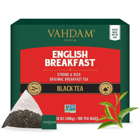 VAHDAM, English Breakfast Black Tea Bags (100 Count) High Caffeine | Strong, Robust & Flavoury | Pyramid Tea Bags | Full Bodied Black Tea Leaves...