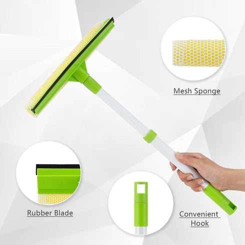 Window Squeegee for Home,2 in 1 Squeegee Window Cleaner with 18" Long Handle,Sponge Car Window Squeegee for Gas Station, Glass,Shower,Outdoor High...