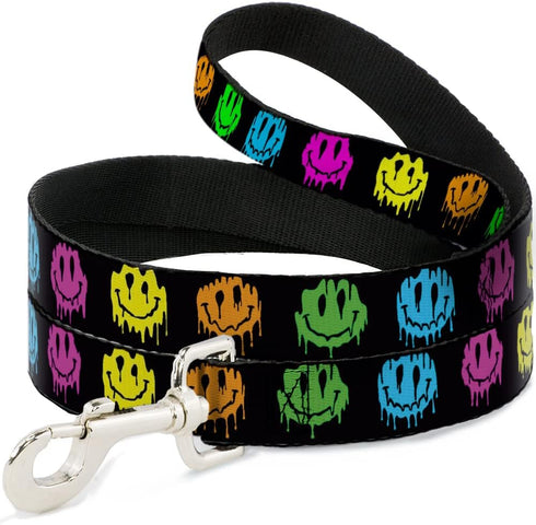 Buckle-Down Pet Leash, Dog Leash, Smiley Face Melted Repeat Black Multi Neon, 6 Feet Long 0.5 Inch Wide...
