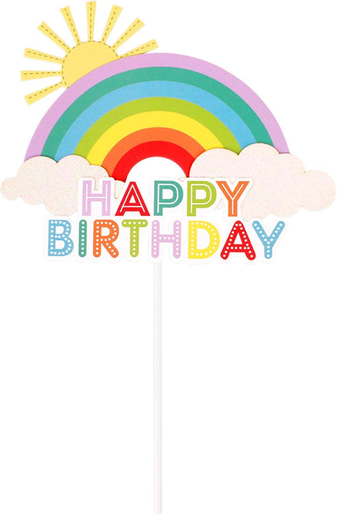 1Pc Colorful Rainbow Cake Topper/Cake Flags/Cake Picks - Include Cute Cloud/Sun Kids Child Happy Birthday Baby Shower Party Baking Decoration Supp...
