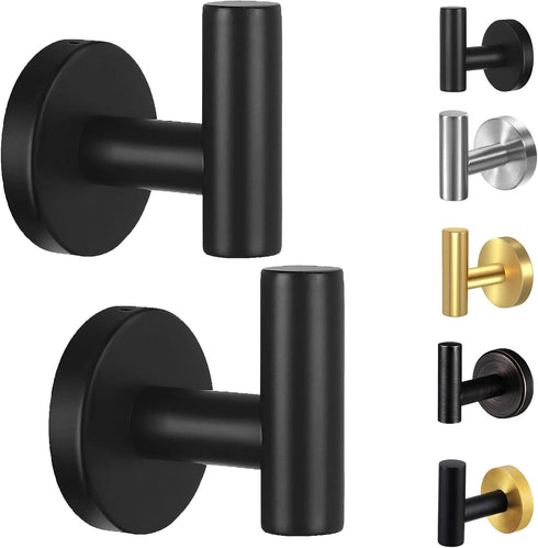Towel Hooks for Bathroom,2 Packs Wall Mount Towel Holder,Black Matte Wall Robe Hook,Stainless Steel Heavy Duty Door Hanger Towel Hook for Kitchen,...