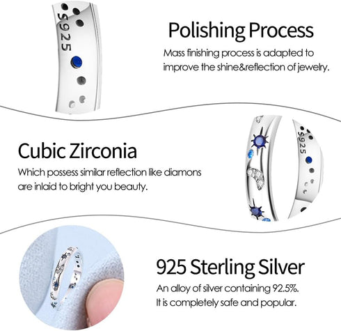 925 Sterling Silver Ring Bright Starry Night Ring Stud Sterling Silver Sparkling Cz Birthstone Jewelry for Women Teen Rings for Women Size7-9...