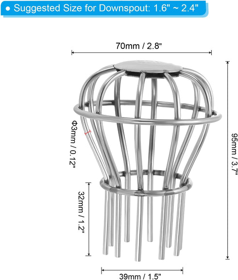PATIKIL Gutter Guard, 304 Stainless Steel Down Pipe Strainer, Anti-Blocking Line Cap Drain Cover Downspout Protector for Blockage Leaves Debris, 2...
