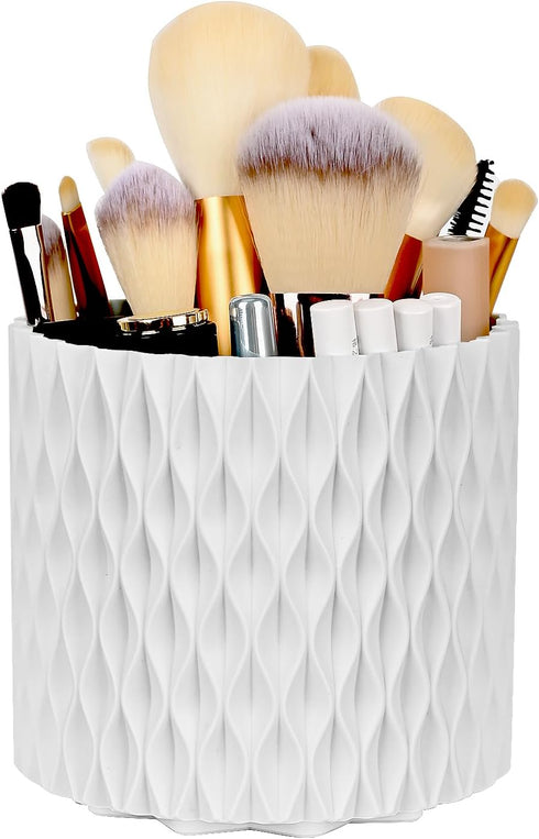 WAFJAMF Makeup Brush Holder 360 Rotating Cosmetics Holders Storage Cup for Vanity Desktop Bathroom Countertop 5 Slot Makeup Brushes Container - Cl...