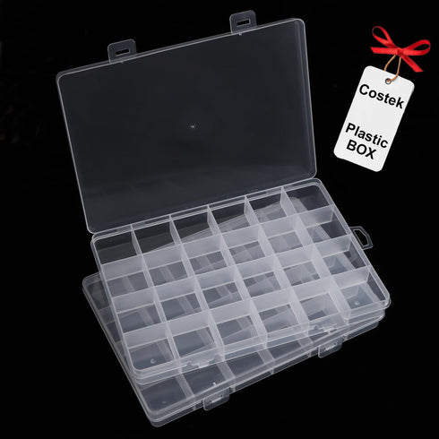 2 Pack 24 Grids Clear Plastic Organizer Box Fixed Compartment Storage Container for Craft, Beads, Jewelry, Small Parts, 7.4X5.1X0.86 INCH...