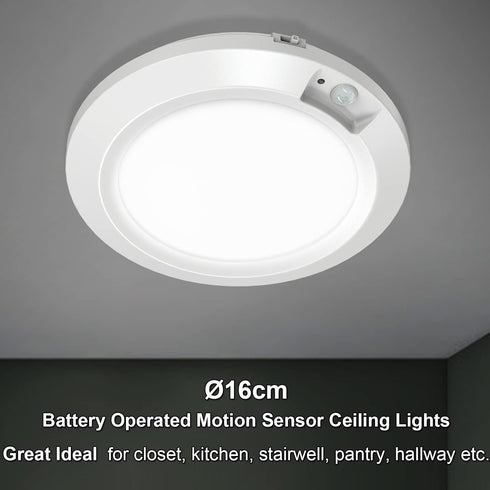 Motion Sensor Battery Operated Lights Indoor LED Closet Lights Battery Powered Motion Detector Stair Lights 210LM 6000K for Laundry Stairwell Hall...