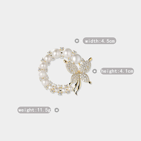 Wreath Brooch Natural Pearl Butterfly Scarf Buckle Pin Empty Holder Accessories Wedding Corsage, White Pearl (X2263-1-230)...