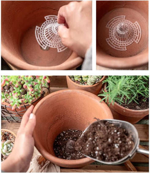 15 Pack Flower Pot Hole Mesh Pad Plastic Cone Bottom Grid Gasket Drain Mat Cover Drainage Screen for Plants Bonsai Gardening Breathable Hydrophobi...
