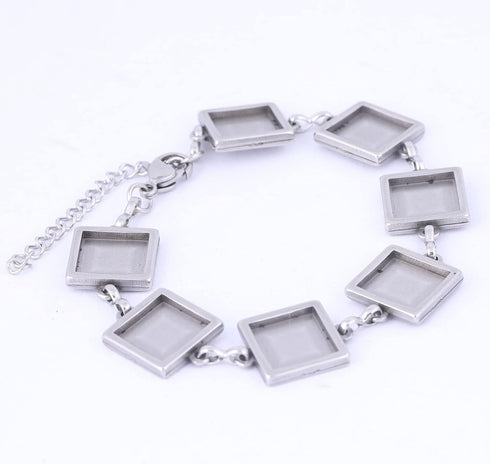Reidgaller 5pcs Stainlesss Steel Bracelet Making Kit Fit 10mm Square Cabochon Bracelet Bezel Tray Blanks DIY Jewelry Accessories...
