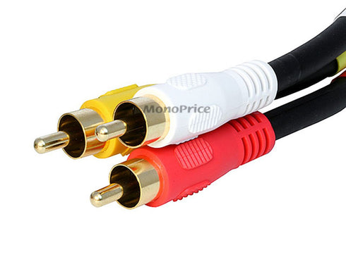 Monoprice Video Cable - 1.5 Feet - Black | Triple RCA Stereo Video Dubbing Composite Cable, Gold Plated Connectors...