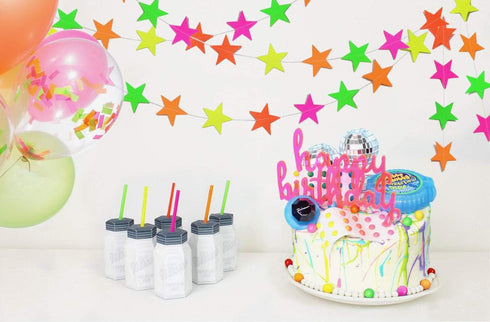 Midnight Glo Black Light Party Supply 78ft Neon Star Garland Hanging Decorations for Birthday, Wedding Decorations Black Light Reactive UV Glow (6...