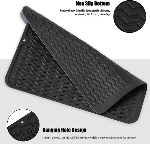 Silicone Dish Drying Mat, Non-Slip Easy Clean Sink Mat Large Heat-resistant Dish Drainer Mat for Kitchen Counter, Sink, Refrigerator or Drawer lin...