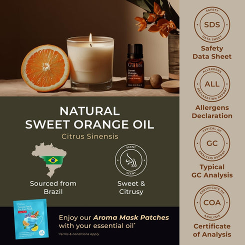 Gya Labs Orange Essential Oil for Diffuser & Skin, 100% Pure Natural Sweet Orange Oil for Massage, Face, Cleaning & Candle Making Scent, 0.34 Fl O...