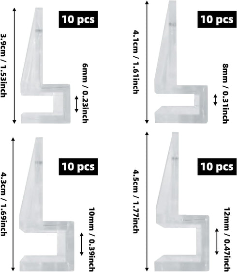 40 PCS Aquarium Glass Cover Clip, Clear Fish Tank Glass Cover Clip Support Holder, Acrylic Lid Clips for Rimless Aquariums (6mm, 8mm, 10mm, 12mm)...