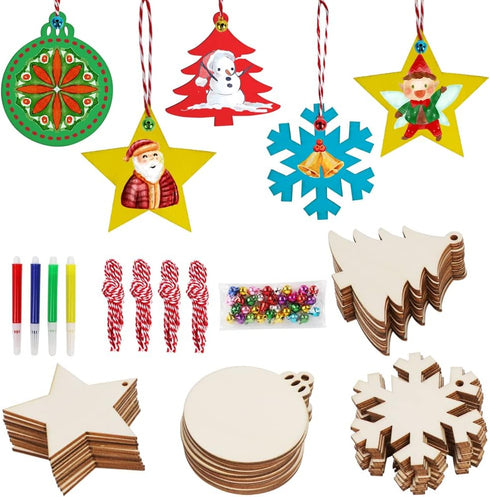OurWarm 40PCS Wooden Christmas Ornaments Unfinished Wood Slices with Holes, Christmas Crafts DIY Centerpieces Wooden Ornaments to Paint Hanging De...