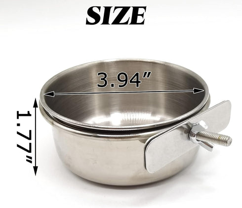 RONYOUNG 2PCS Bird Feeding Dish Cups with Spoon, Parrot Food Bowl Clamp Holder - Stainless Steel Coop Cup, Bird Cage Water Bowl for Parakeet Afric...