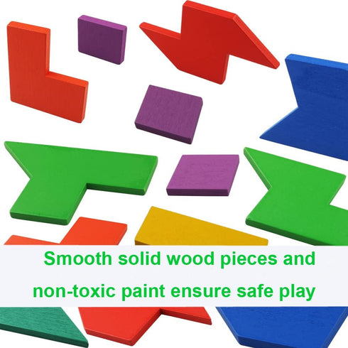 2 Pack Wooden Puzzle Blocks Geometric Tangram + Russian Blocks Puzzle for Kids & Adults, Intelligence Brain Teasers Toy Wooden Puzzle for All Ages...