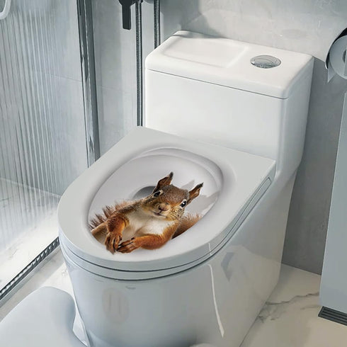 1Pcs 3D Cartoon Squirrel Toilet Sticker Creative Squirrel Toilet Lid Decal Funny Toilet Seat Lid Sticker Novelty Toilet Seat Decals Waterproof Sel...