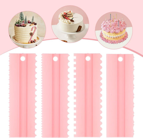 4Pcs Cake Scraper Set, 8.1 Inches Lengthen Cake Scraper Smoother Multipurpose Decorating Comb and Icing Smoother DIY Tool Sawtooth Cake Scraper fo...