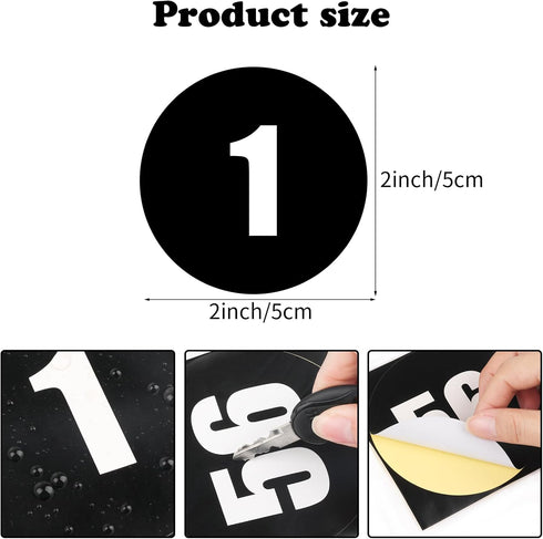 2" Round Number Stickers 1-58 Line Up Dots for Classroom Floor Stickers Number Spot Markers Stickers Black Number Labels for Storage Bins Desk Tab...