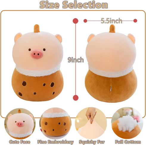 Cute Plushies Boba Pig Plush Plush Boba Plushie Kawaii Plushies Bubble Tea Pig Stuffed Animal Gift for Kids Adults (Boba Pig Plush,9 Inch)...