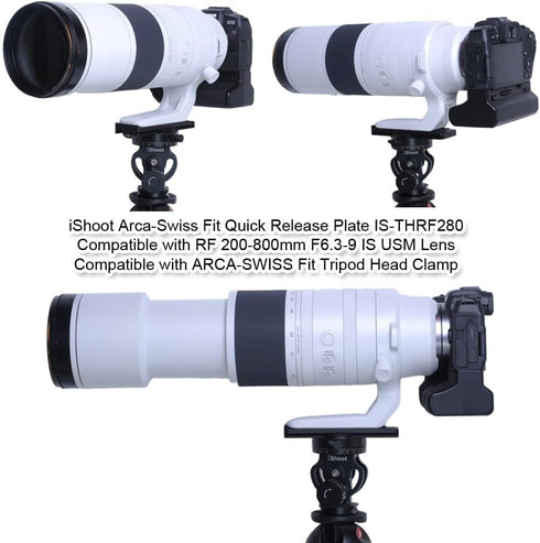 iShoot Arca-Swiss Fit Camera Quick Release Plate Compatible with Canon RF 200-800mm F6.3-9 IS USM Tripod Mount Ring Lens Collar Support Bracket, U...