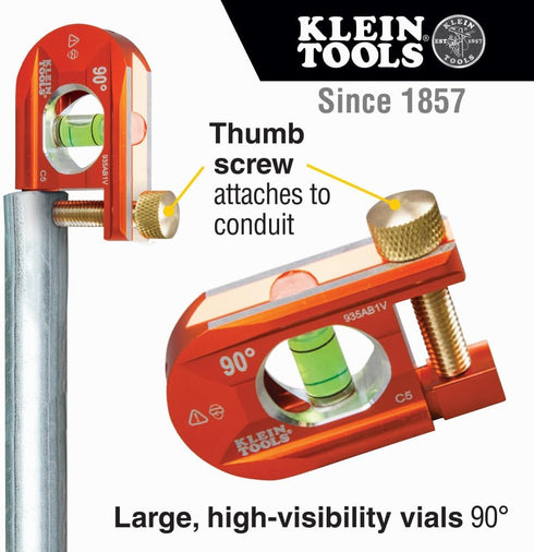Klein Tools 935AB1V No-Dog Level, 2.5-Inch Conduit Bending Level, 1 Vial, ACCU-BEND Level Eliminates Dog-Legs in Offsets and Saddle Bends...
