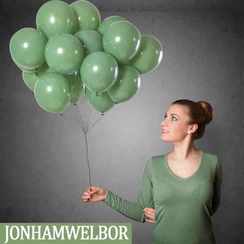 Jonhamwelbor Sage green Balloons Olive Green Eucalyptus Green 100 Pack 12 inch Matte Latex Helium Balloons for Birthday Baby Shower Retro Neutral ...