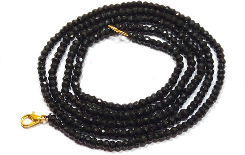 Natural black spinel 3-4mm rondelle faceted beads 36" long beaded necklace, black spinel beaded necklace jewelry, exclusively by m.k.creations, bl...