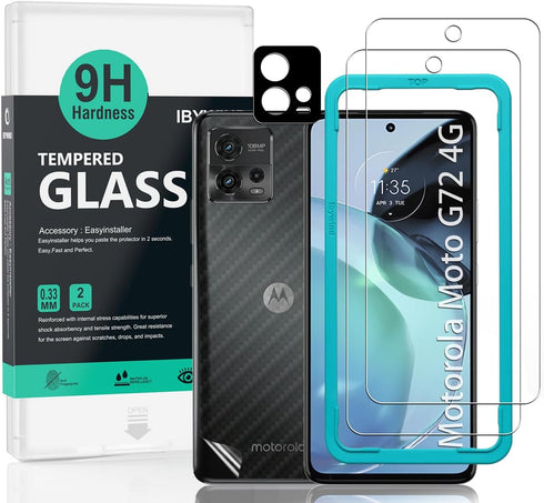 Ibywind Screen Protector for Motorola Moto G72 4G(6.6") 2 Pack+1 Pack Camera Len Protector+1 Back Film,9H Tempered Glass,HD Clear,Scratch Resistan...