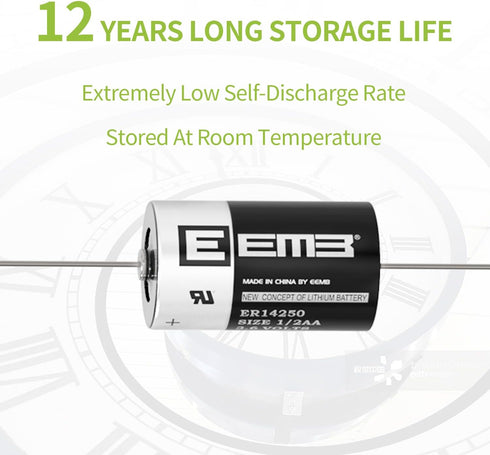 EEMB ER14250 1/2AA 3.6V Lithium Battery with AX Solder Tabs Li-SOCL? Non-Rechargeable Battery XL-050F SB-AA02 LS14250 TL-5902 TL-2150 for Slot Mac...